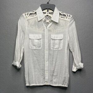 Margret By Be Cool White Button-Up Shirt With Crochet Lace Detail S